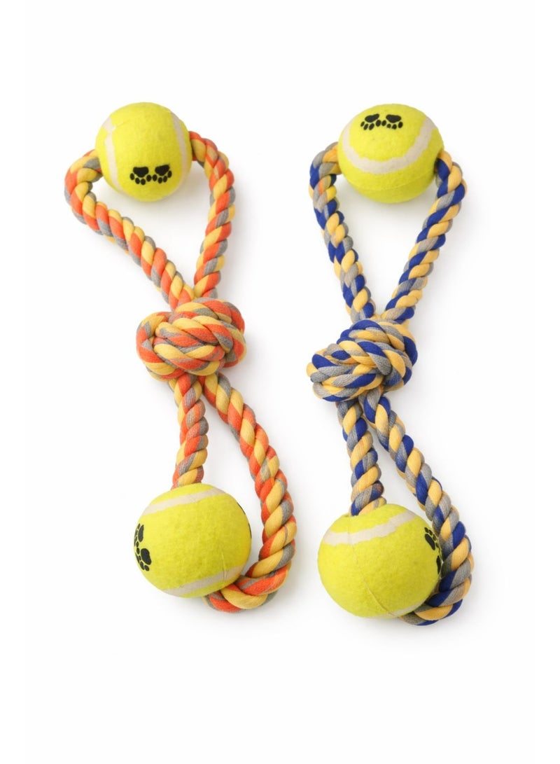 لعبة حبل تفاعلية للكلاب مع كرات تنس، لعبة حبل قطني مضفر، ألوان متعددة